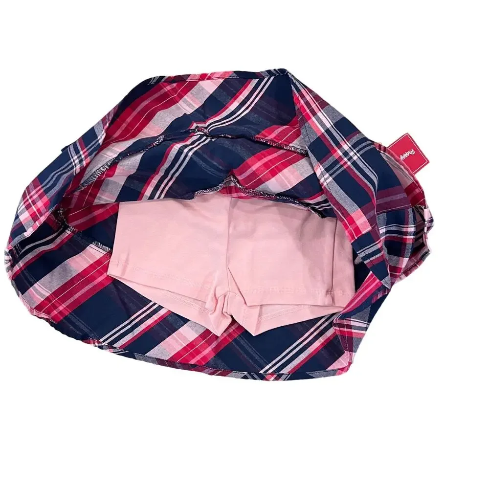 NWT Gymboree Pink & Navy Embroidered Puppy Top & Plaid Tiered Skort -SIZE 12-18M